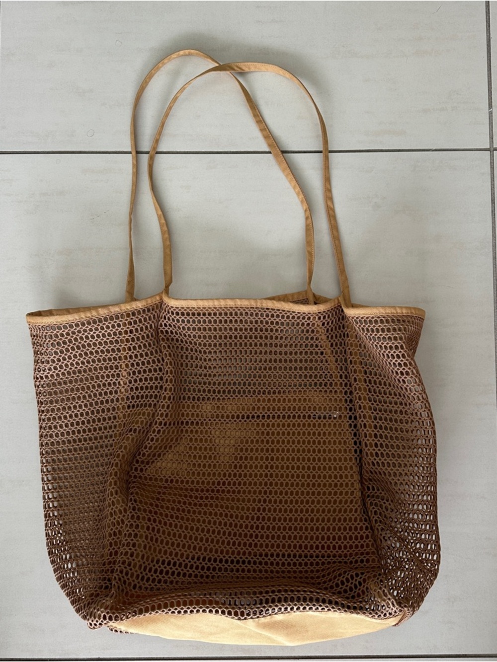 Brown Mesh Beach Bag